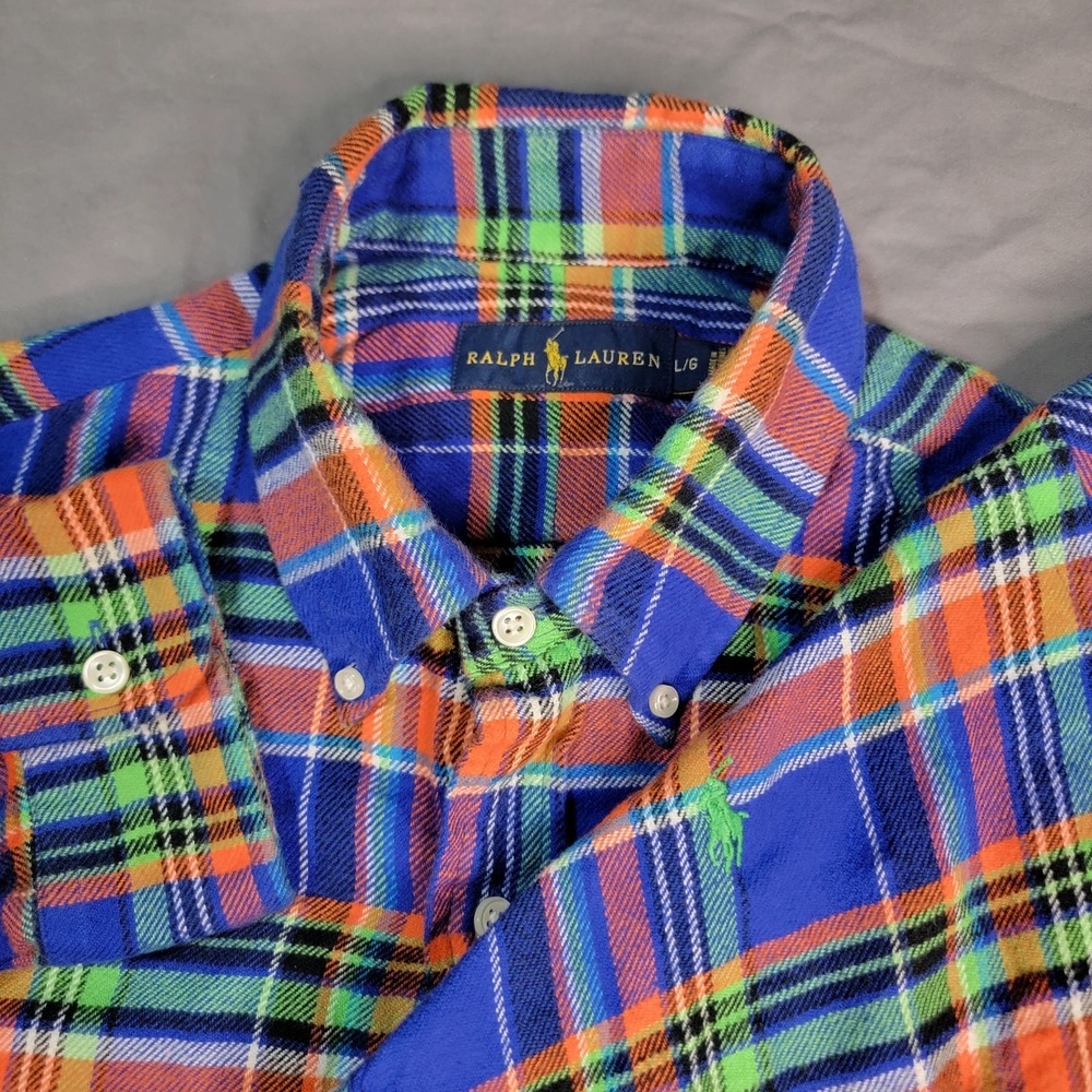 Polo Ralph Lauren Flannel Shirt Men's Large Plaid Colorful Bright Long Sleeve